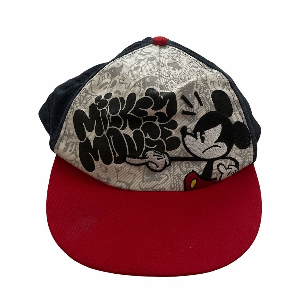 Disney Mickey Mouse Red & Black Colorblock Snapback Embroidered Baseball Cap Hat